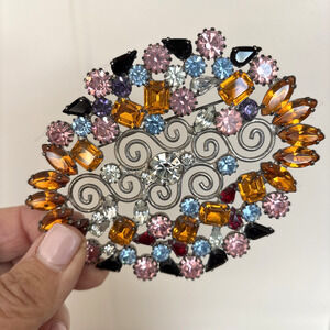 Vintage Kenneth Lane KJL Large Rhinestone Brooch 4” Statement Pin 1970s